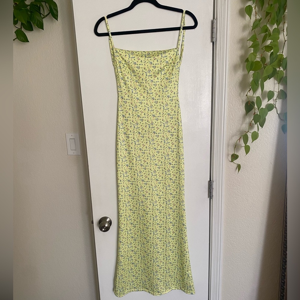 Floral Print Spaghetti Strap Backless Dress (S)